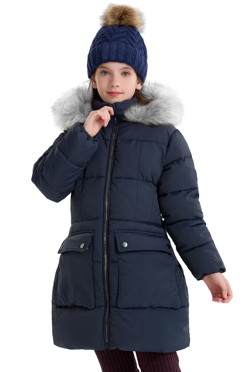 maoo garden Abrigo de Invierno Acolchado para Niñas Parka de Nieve de Plumón de Imitación de Peso Pesado Chaqueta Resistente al Agua de Piel Borrosa