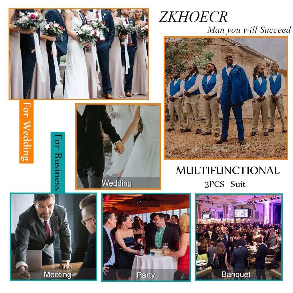 Holivyer Conjunto de Traje Ajustado de 3 Piezas para Hombre, Blazer de Dos Botones, Chaqueta sólida, Chaleco, Pantalones, Traje de Boda y Negocios