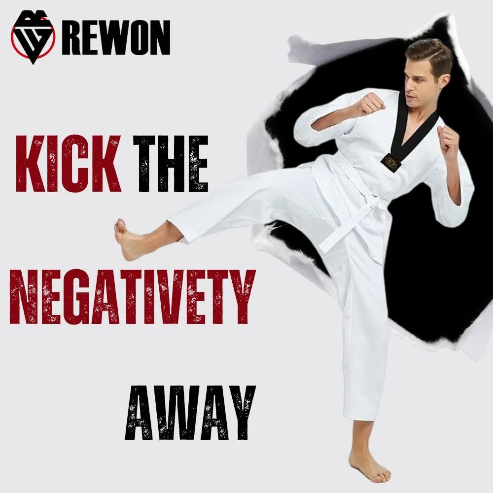 Traje Taekwondo, Kimono Judo BJJ Gi Premium Ligero Cuello en V Negro Uniforme para MMA Artes Marciales Entrenamiento