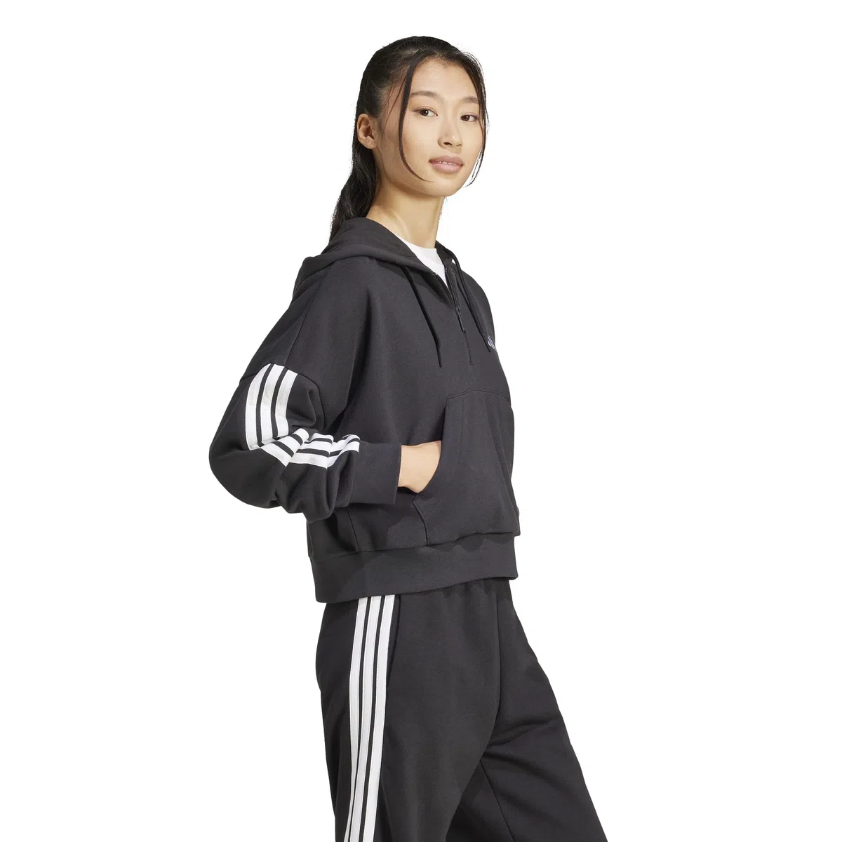 adidas Women's Sudadera con Capucha Essentials French Terry Quarter-Zip 3 Bandas