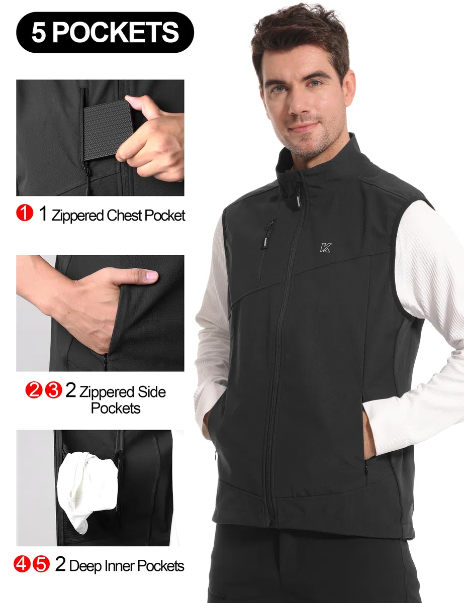 Chaleco Softshell Cortaviento Ciclismo Senderismo 5 Bolsillos HC203