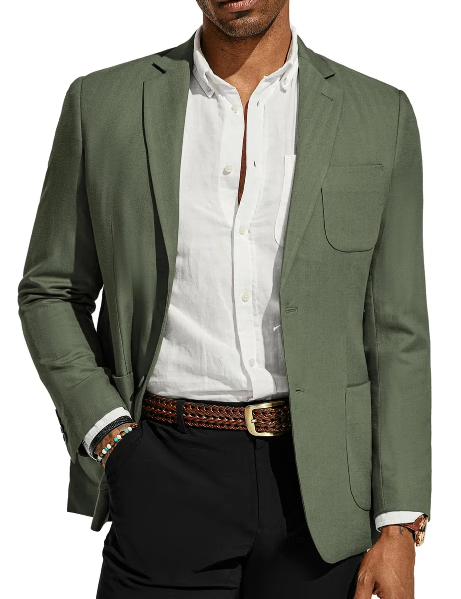 PJ PAUL JONES Chaqueta tipo blazer para hombre, de algodón y lino, ajuste regular, con dos botones, diseño de espiga
