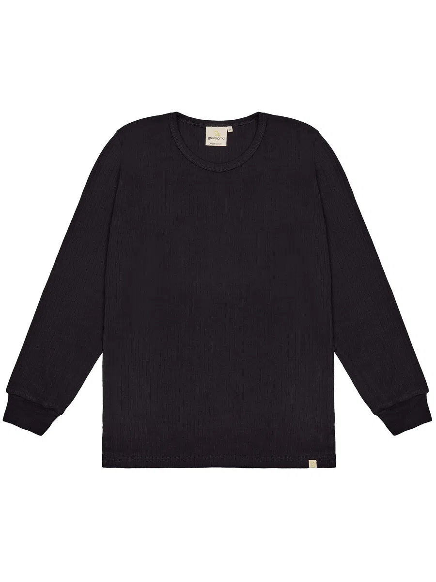 Langarm-Shirt aus Derby-Rib Camiseta de Pijama, Negro, 38 para Mujer