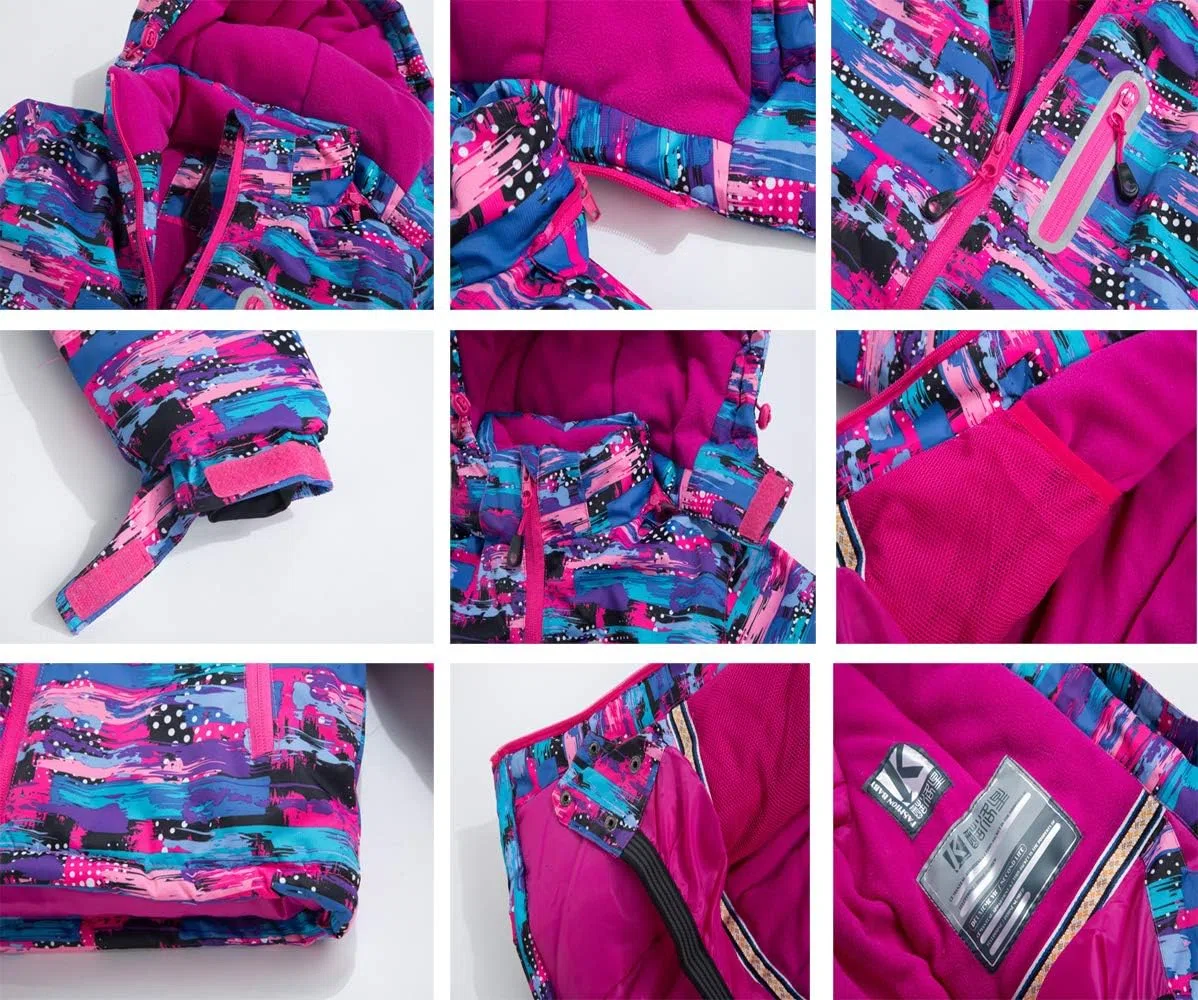 HOTIAN Traje de esquí para niños, traje de esquí para niña, mono de invierno para niños, traje de esquí impermeable, chaqueta de esquí y pantalones de esquí