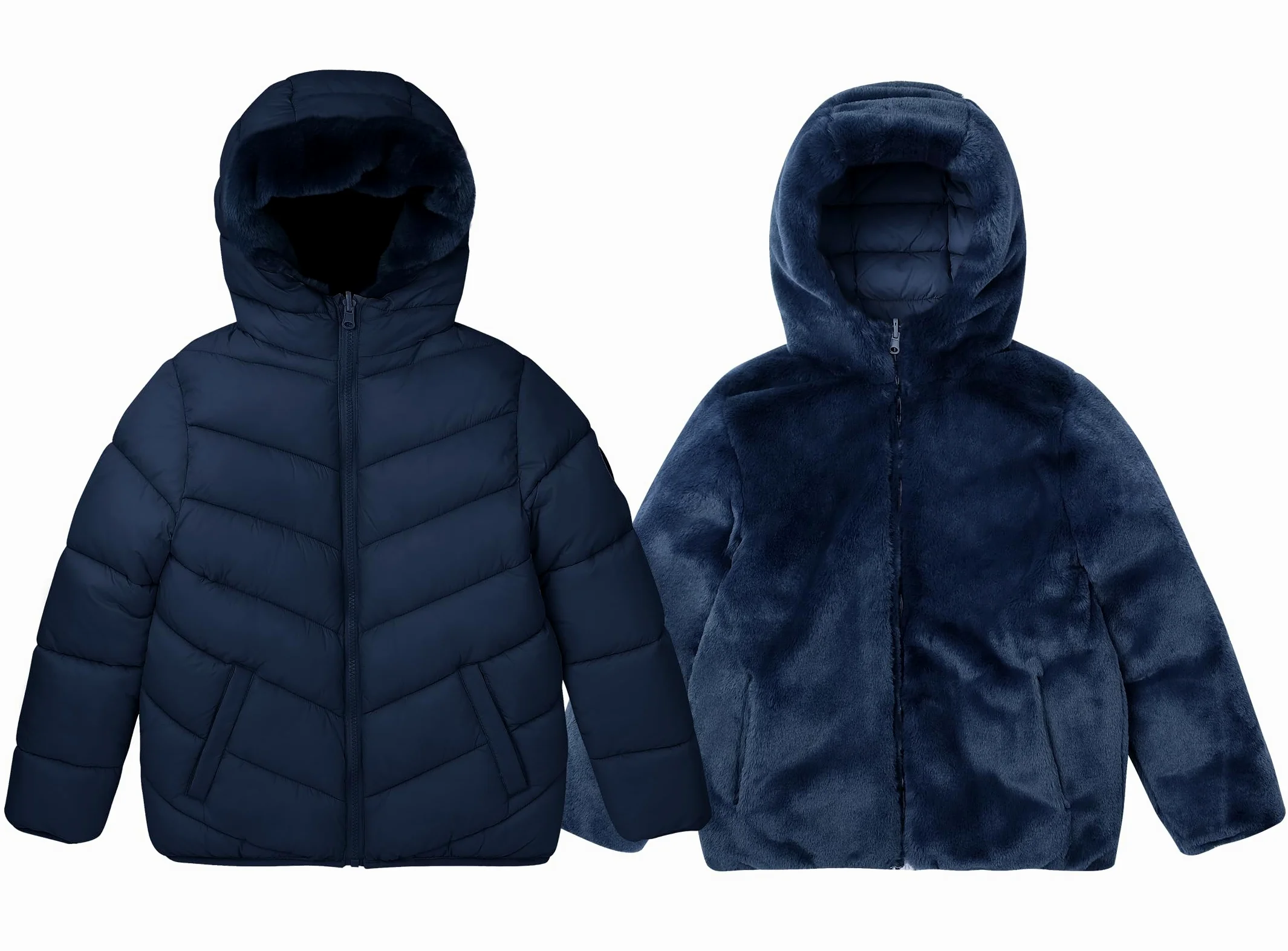 maoo garden Chaqueta Hinchada Reversible de Invierno para Niñas Abrigo Resistente al Agua con Forro Polar Difuso de Plumón Falso Pesado para Niños