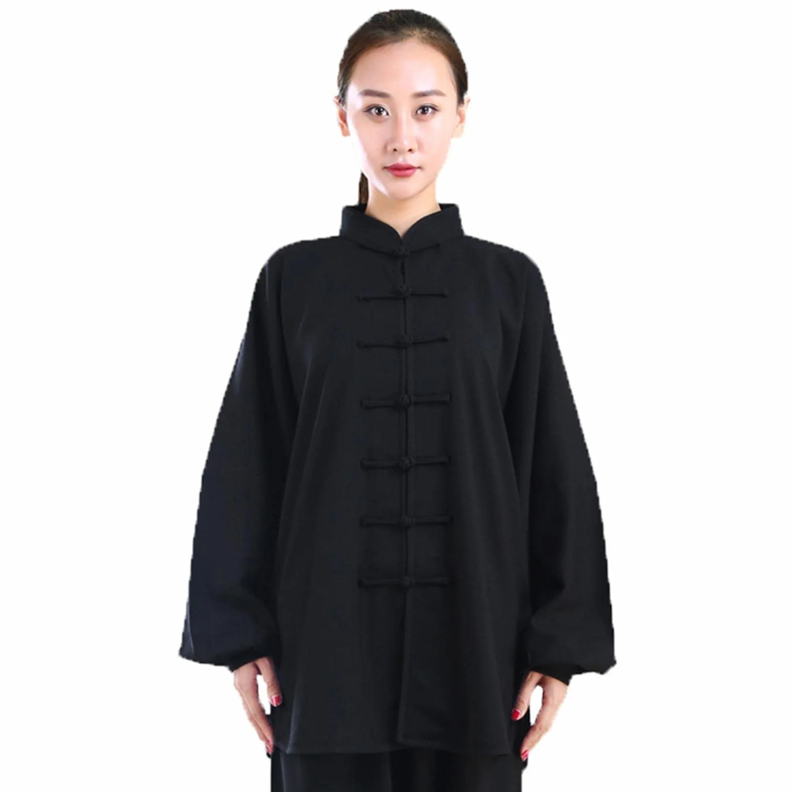 Traje de Tai Chi de Manga Larga Kung Fu Traje Mujer Hombre Ropa De Artes Marciales Algodón y Lino Kung Fu y Wing Chun Ropa,Black-L