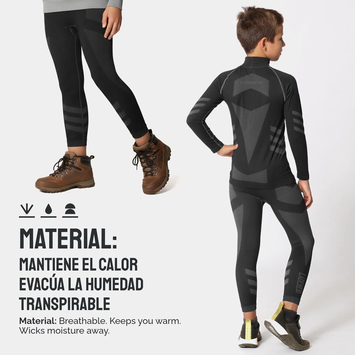 Ladeheid Conjunto Térmico para Niños – Ropa Interior Térmica para Invierno con Camiseta Térmica Niño & Niña y Pantalón Termico Largo – Ideal para Futbol y Esquí LAGI009