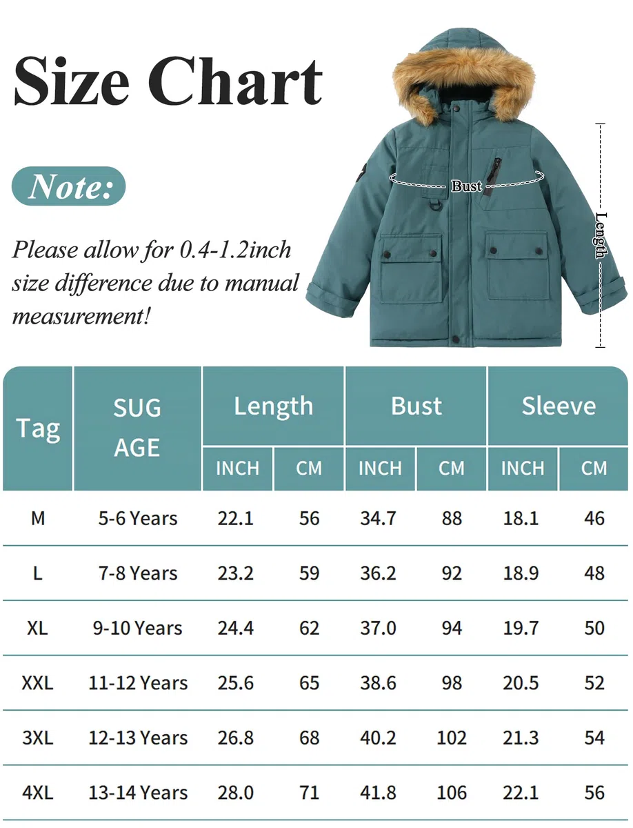 SEAUR Niño Chaqueta Parka Grueso Cómodo Abrigo de Invierno con Capucha Niño Ropa Cálida e Informal Resistente al Viento 5-14 años