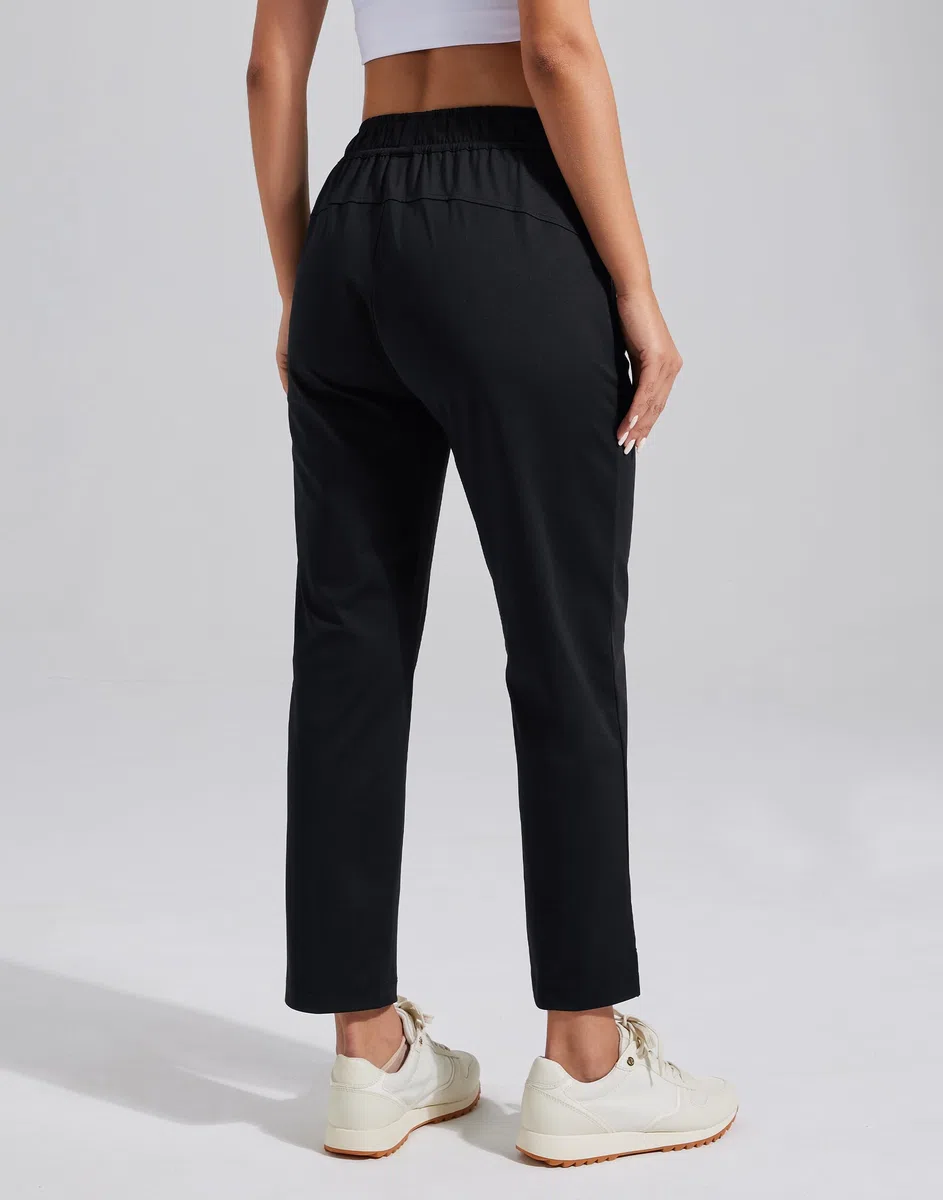 Pioneer Camp Pantalones de golf para mujer, 7/8 largos con bolsillos laterales, pantalones elásticos transpirables para oficina, viajes y deportes, cintura elástica con cordón, pantalones ligeros y