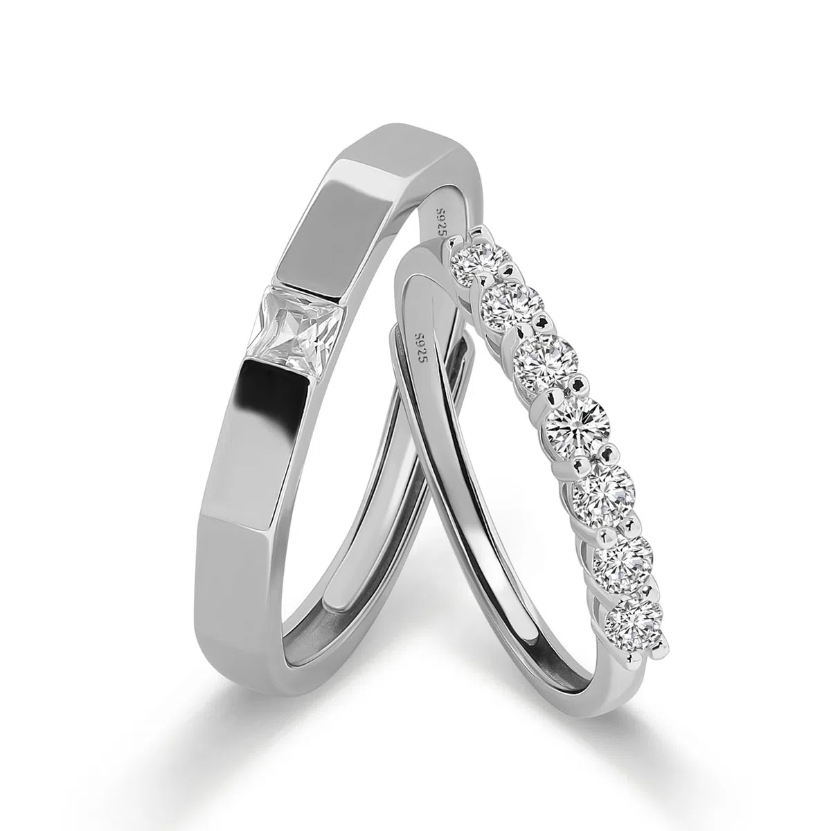 Meissa Anillos de Compromiso Boda Plata Ley 925 Ajustables Plata Esterlina Juego de Dos