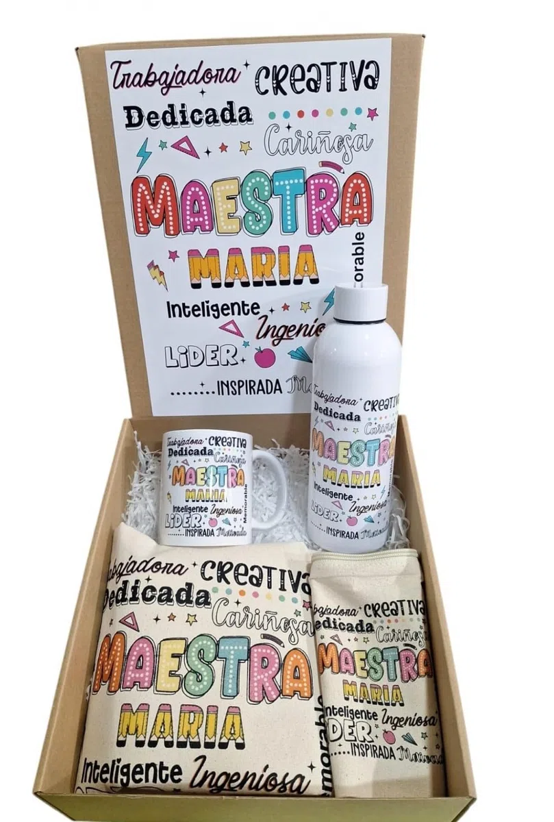 Genérico Pack de Regalo personalizado con nombre y texto, para maestras, Profesoras, profesoras de guardería.