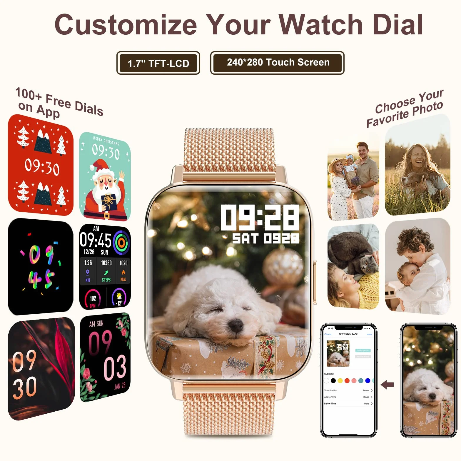 Reloj Inteligente Mujer con Llamadas Smartwatch Monitor de Sueño, Pulsometro, Oxímetro, Podómetro Caloría DIY Esfera Reloj, Reloj Digital iOS Android Pulsera de Actividad 8 Modos Deportivos