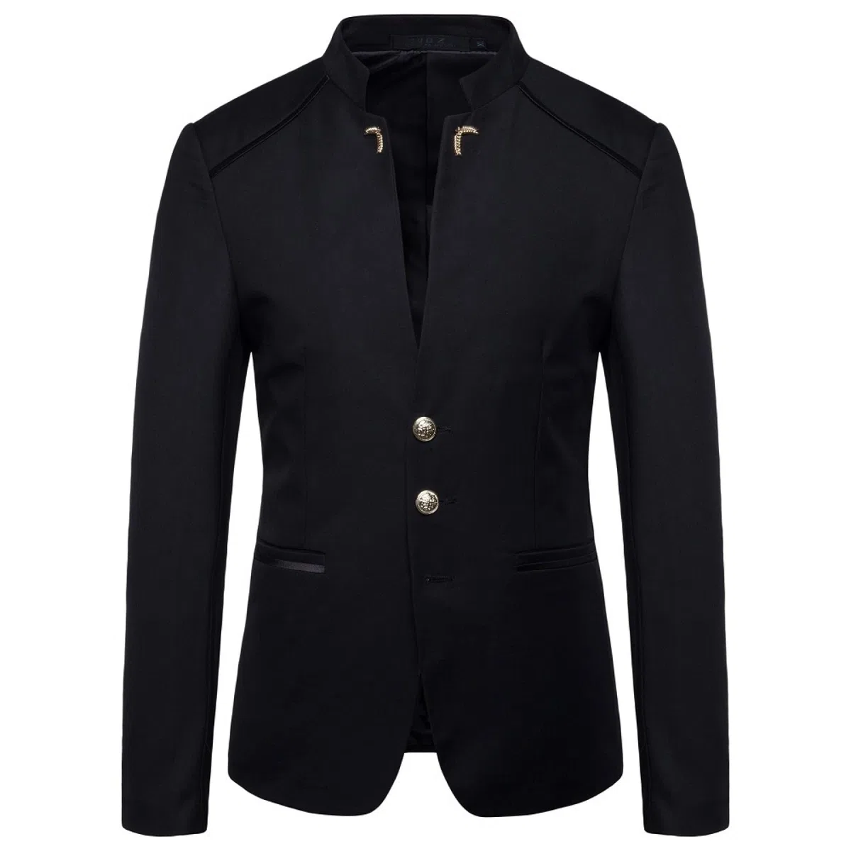 Chaqueta de traje con cuello alto y temperamento de color sólido para hombre, cómoda, informal, versátil, simple y delgada, con botones