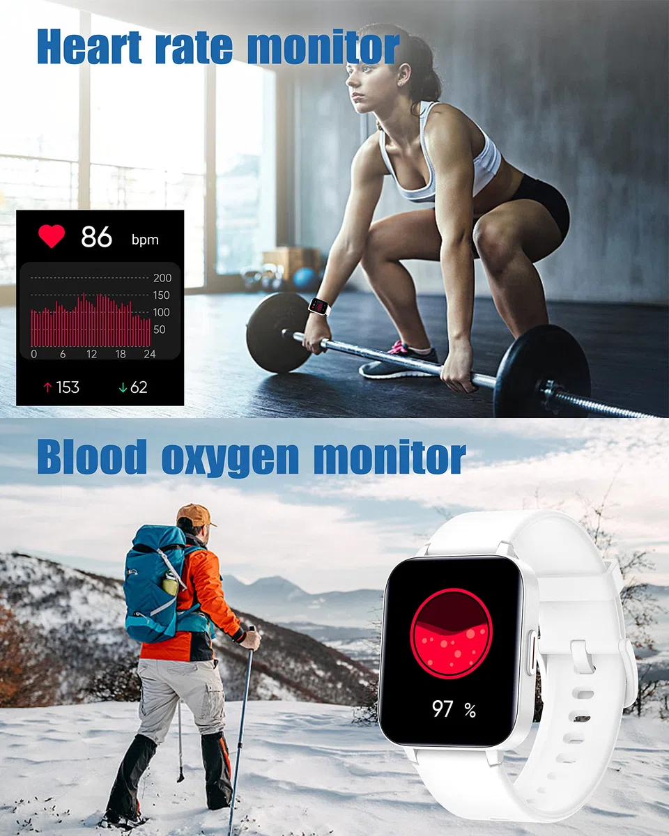 RUIMEN Smartwatch,Reloj Inteligente Mujer Impermeable IP68 con Oxímetro,1.69" Pantalla con Pulsómetro,Monitor de Sueño Monitores Actividad Cronómetros Calorías Podómetro para Android iOS (Blanco)