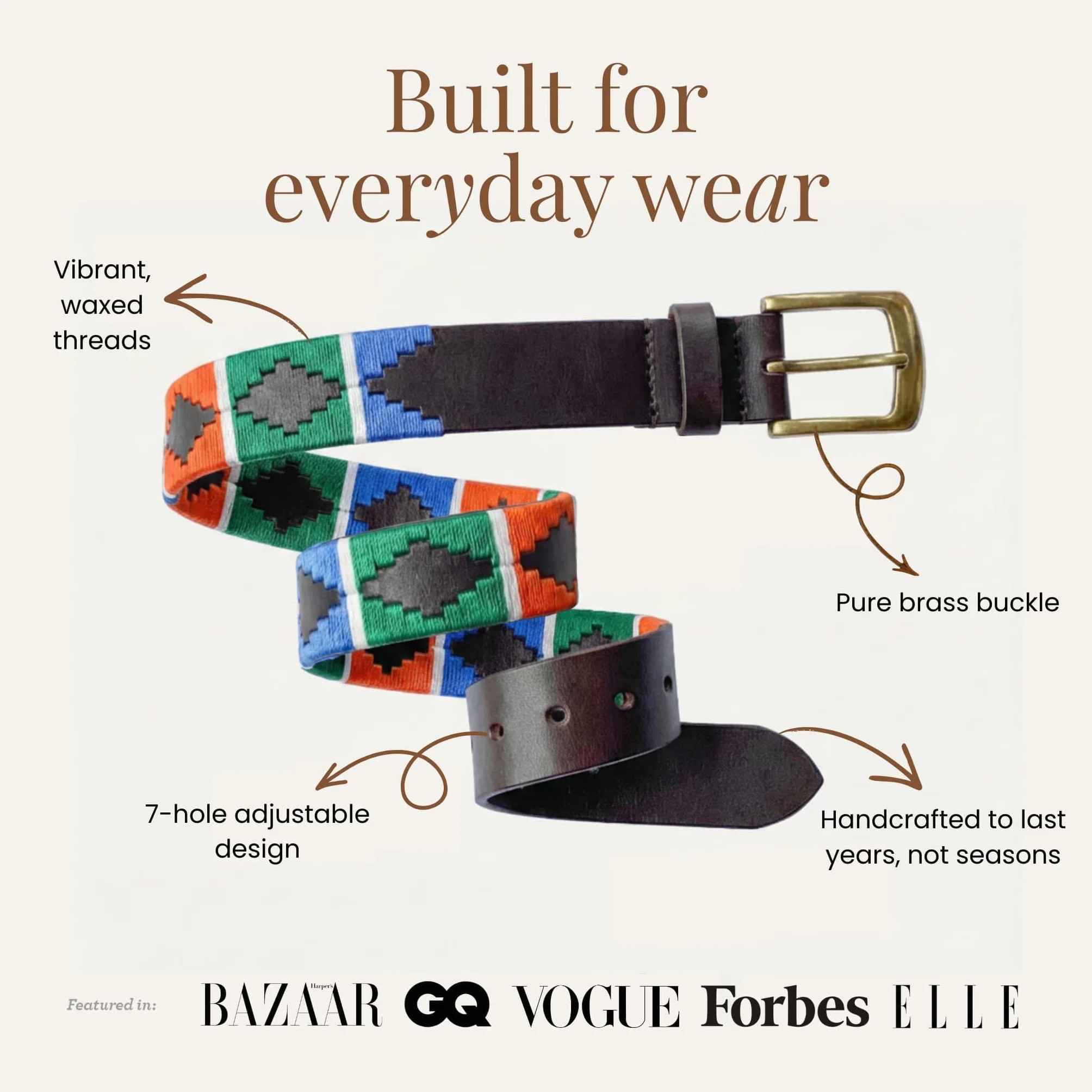 Carlos Diaz Niños Muchachos Niños Niños Unisex Argentinos Marrón Piel Bordado Polo Belt