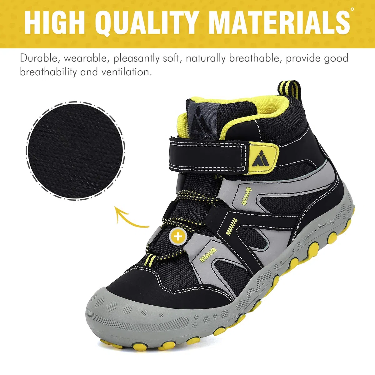 Mishansha Botas de senderismo para niños, con cierre de velcro, tallas 24-38, color Negro, talla 24 EU