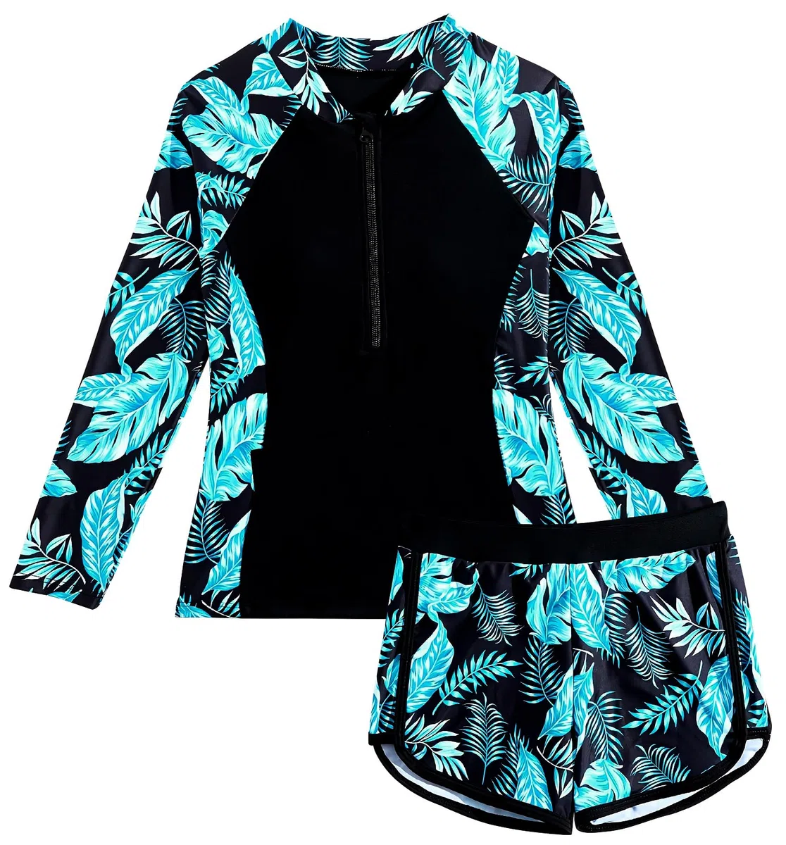 SEAUR Niño Niña Traje de Baño 2 Piezas Manga Larga Conjunto Rashguard Protección Solar Rash Guard 1/2 Zip Secado Rápido 130-160