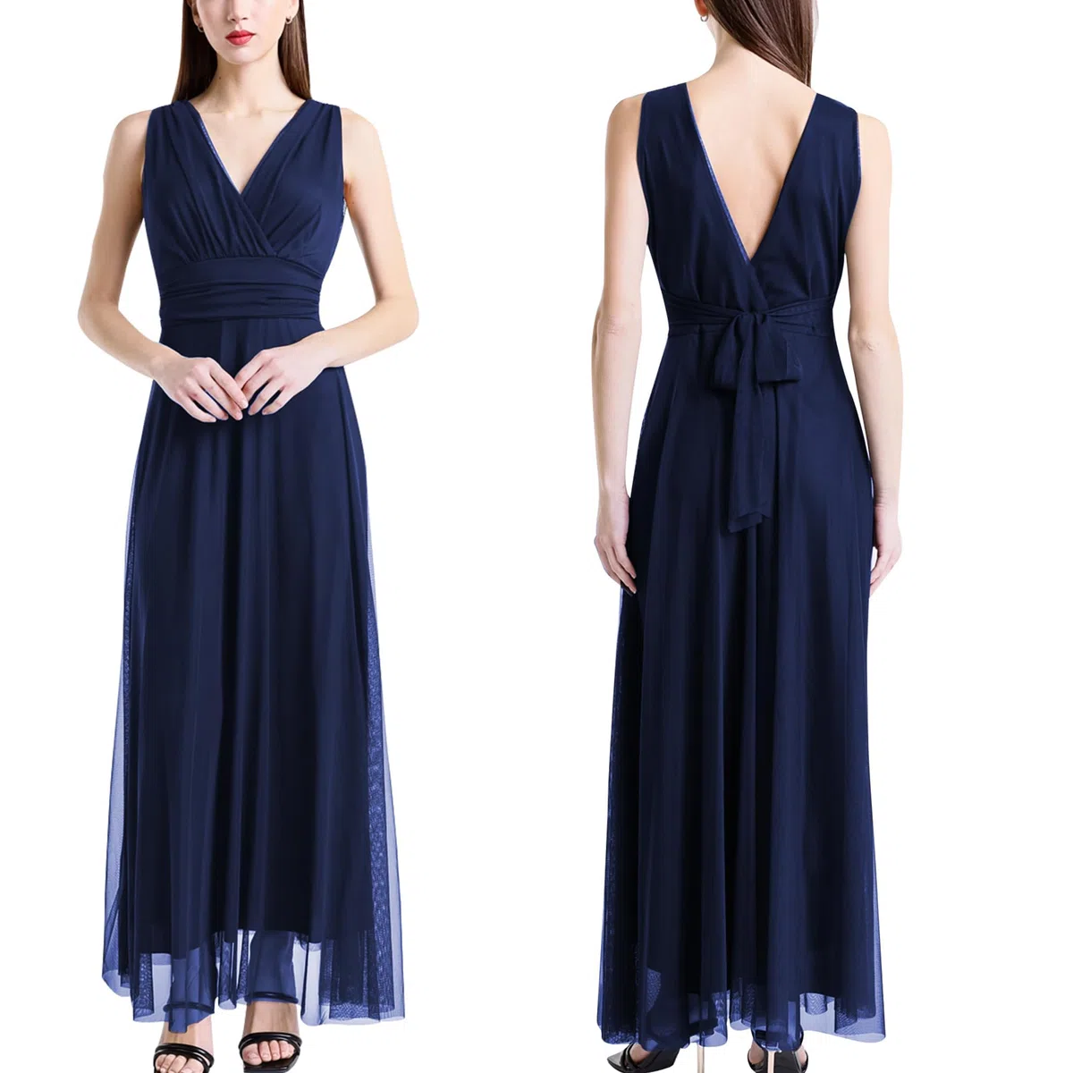 Vestido largo de ceremonia para mujer, de tul, elástico, cuello en V, fabricado en Italia