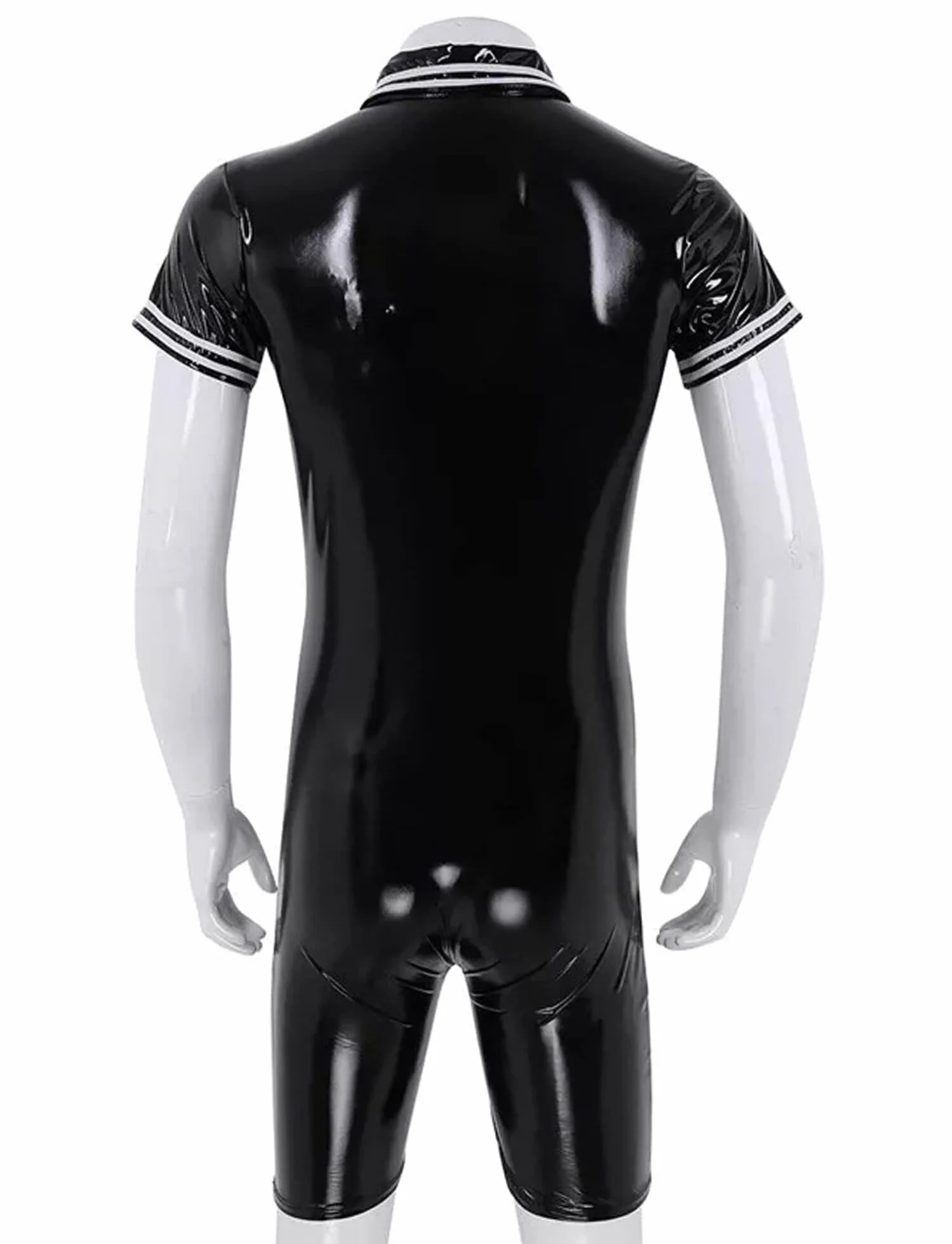 AIEOE Mono para hombre de piel de charol de PVC, con cremallera larga, sexy, corte ajustado