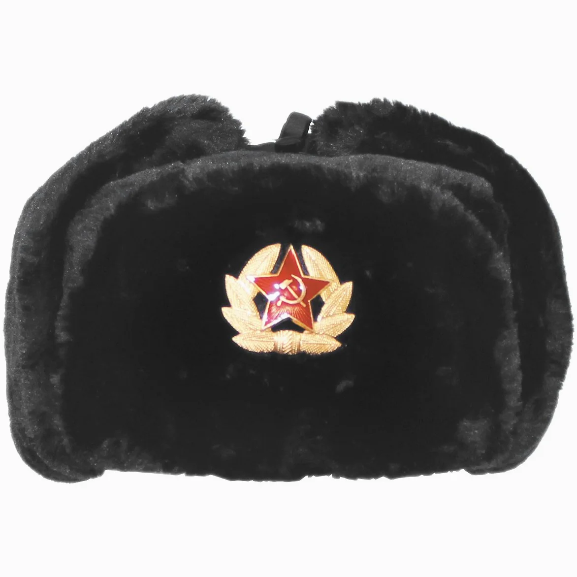 MFH Ruso Invierno Ruso Gorra Negro con Placa