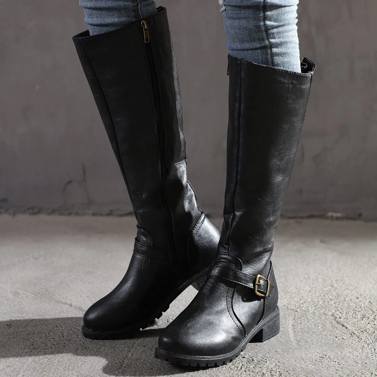 Botas de Mujer Bota Cana Alta con Tacon Ancho, Altura Media Cierre Cremallera Acabado en Antelina Look Casual o Fiesta zapatos