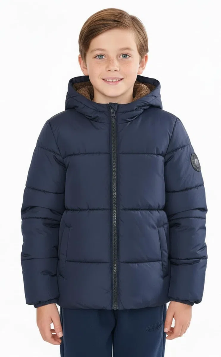 Sunny Sprout Abrigo con capucha para niños - Chaqueta acolchada gruesa con forro polar y mangas antiviento