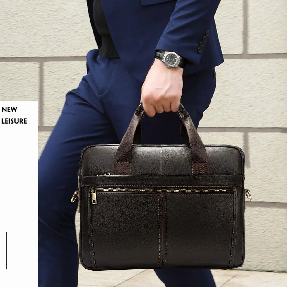 BAIGIO Maletín de Cuero Genuino Vintage, Bolso Hombre Bandolera Maletines Mensajero de Auténtica Piel Hombre para Portatil hasta 13,3 Pulgadas para Negocios,Oficina,Trabajo,Viajes