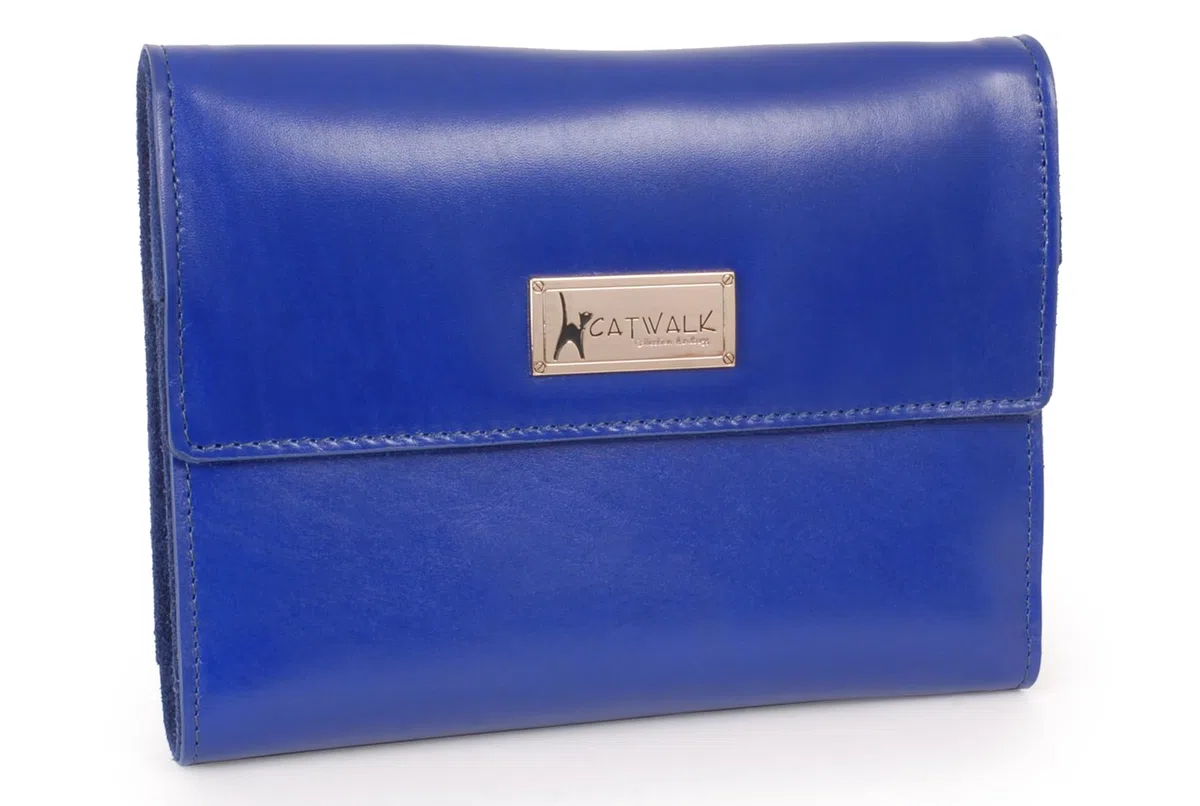 Catwalk Collection Handbags - Estuche Enrollable para Joyas - Joyero de Viaje - Piel y Serraje - Mediano/Grande - Caja de Regalo - Chanelle - Azul