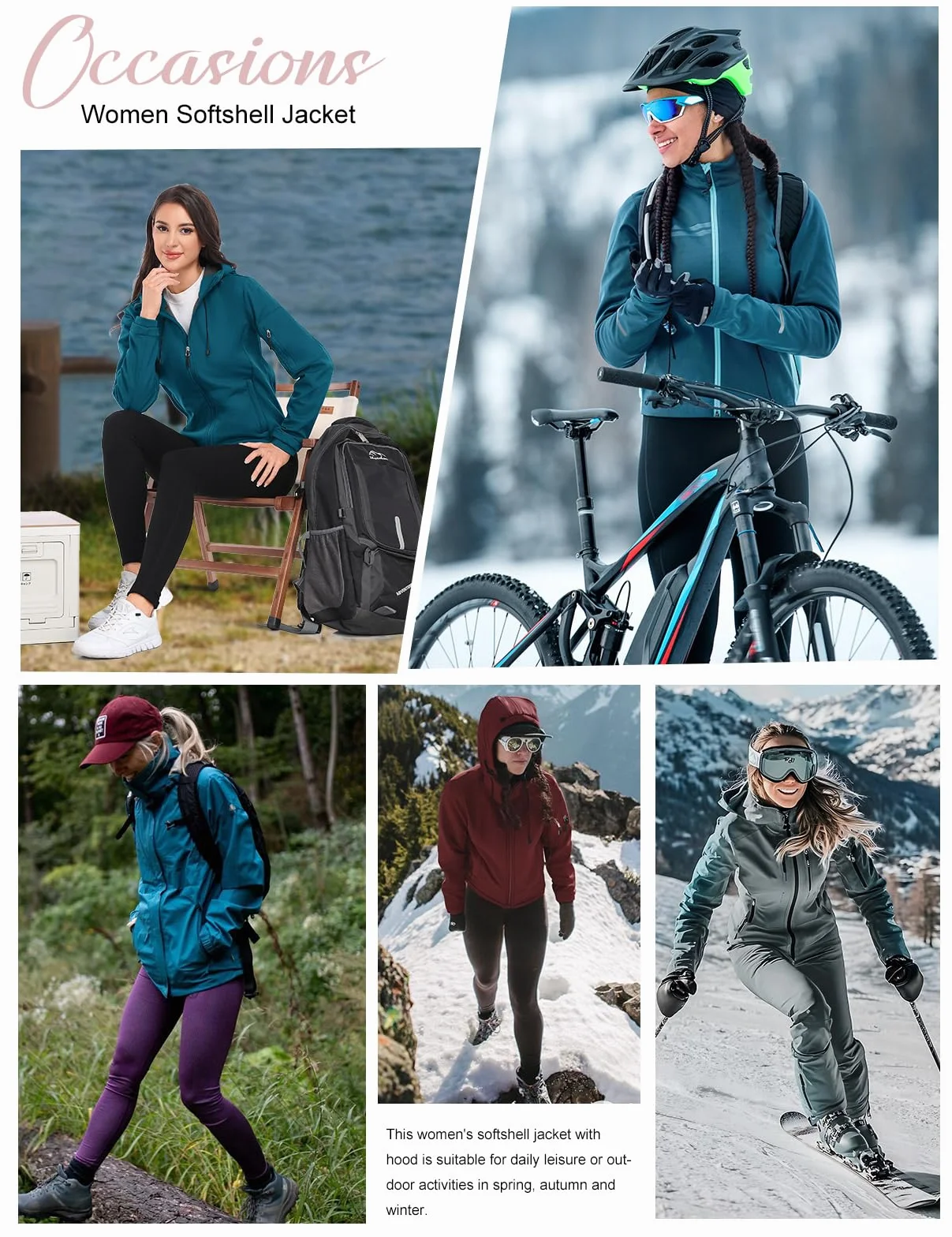 Vancavoo Chaqueta Softshell Mujer Invierno Impermeable Senderismo Abrigo con Capucha Cortavientos Transpirable Jacket
