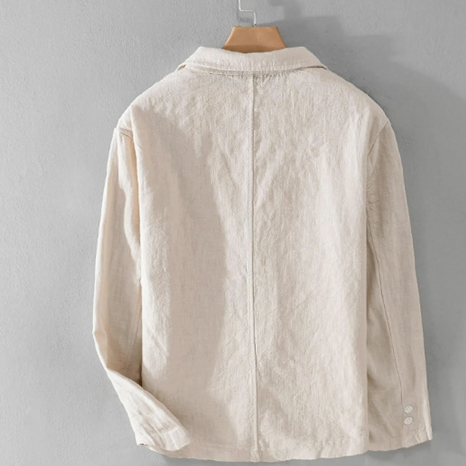 GIBZ Blazers de Lino para Primavera y Verano para Hombre Chaqueta de Traje Sencilla y Versátil con Solapa con Muescas Blazer Abrigo Deportivo de 2 Botones con Bolsillo