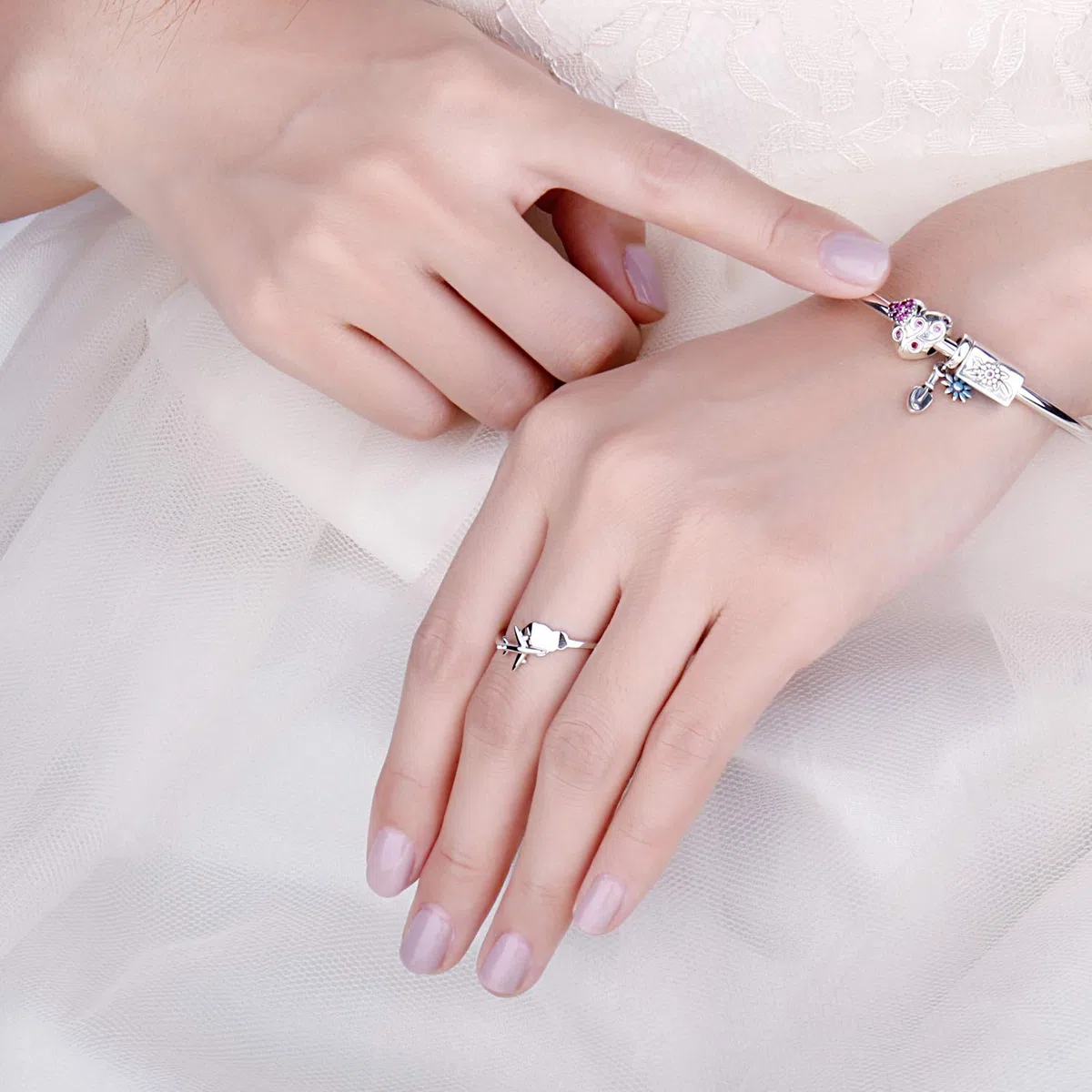 JewelryPalace Anillo Ajustable Mujer Plata Oro 14k Oro Rosa, Anillo Abierto de Avión y Nube, Anillos Niña de Moda Joyería Personalizada, Anillo de Plata Liso, Joyas de Mujer