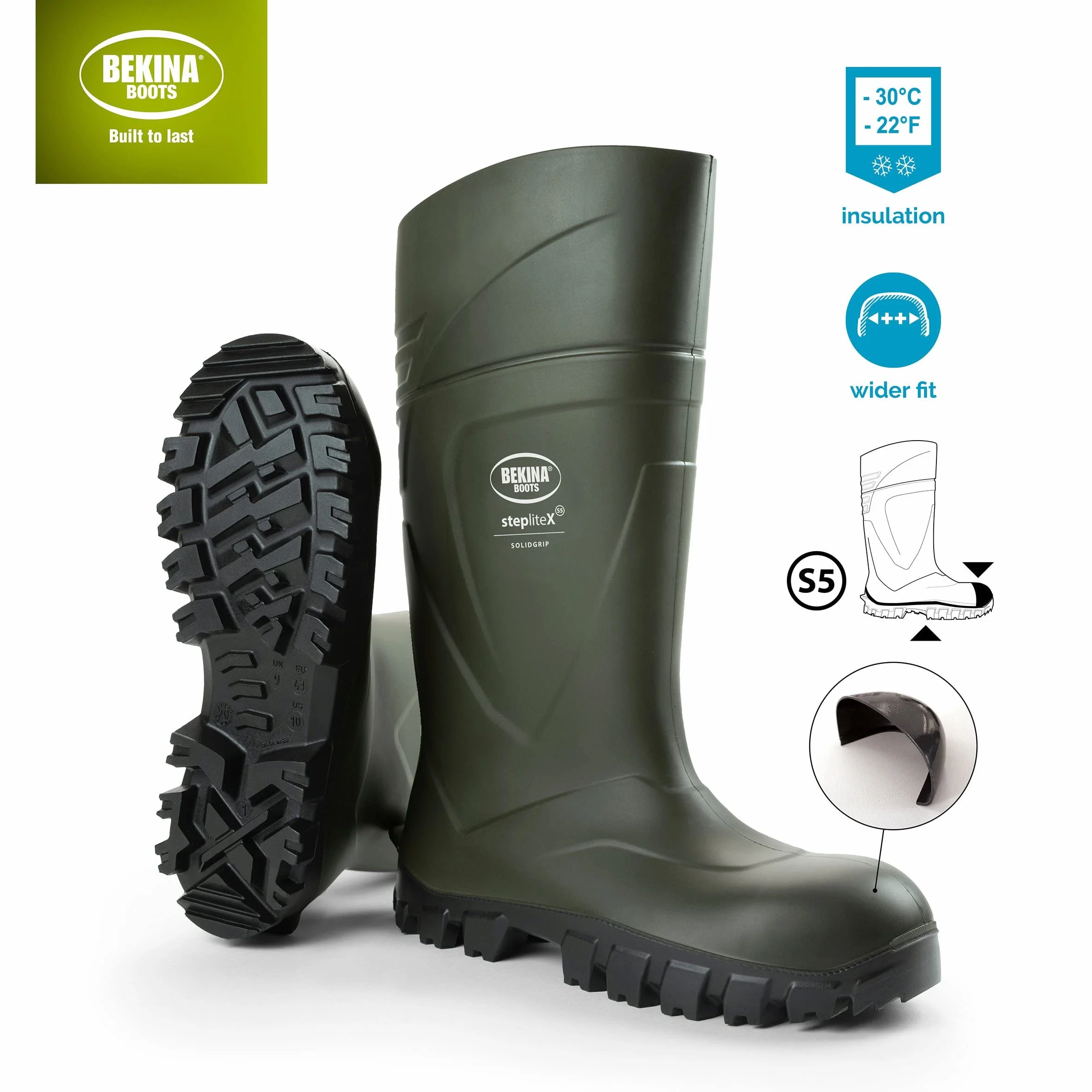 Botas de Seguridad y de Trabajo para Hombres y Mujeres Incl. Puntera y Suela de Acero de Alta Seguridad, para Uso agrícola, garantizan una excelente adherencia, Verde, EU 43