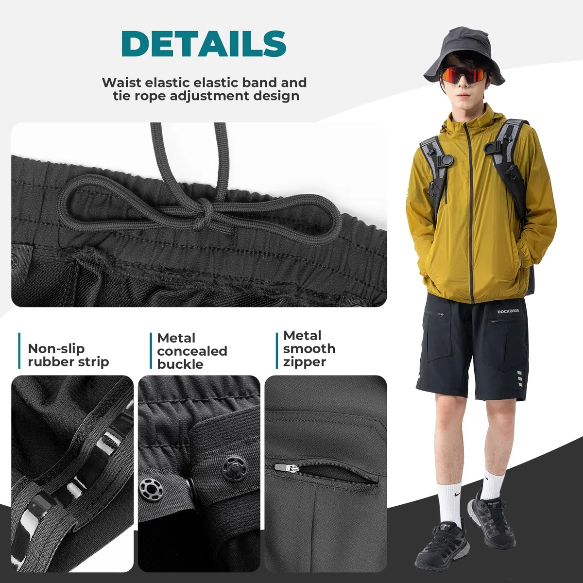 ROCKBROS Pantalones Cortos de Ciclismo para Hombre, Culotte Ciclismo Desmontable Transpirable Multifuncional Verano con Bolsillos 4D Acolchado para MTB, M-4XL