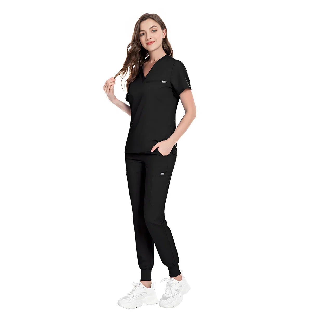 Uniformes Sanitarios Mujer Bata Limpieza Enfermera (FR/ES, Letras, S, M, Regular, Regular, Negro V+)