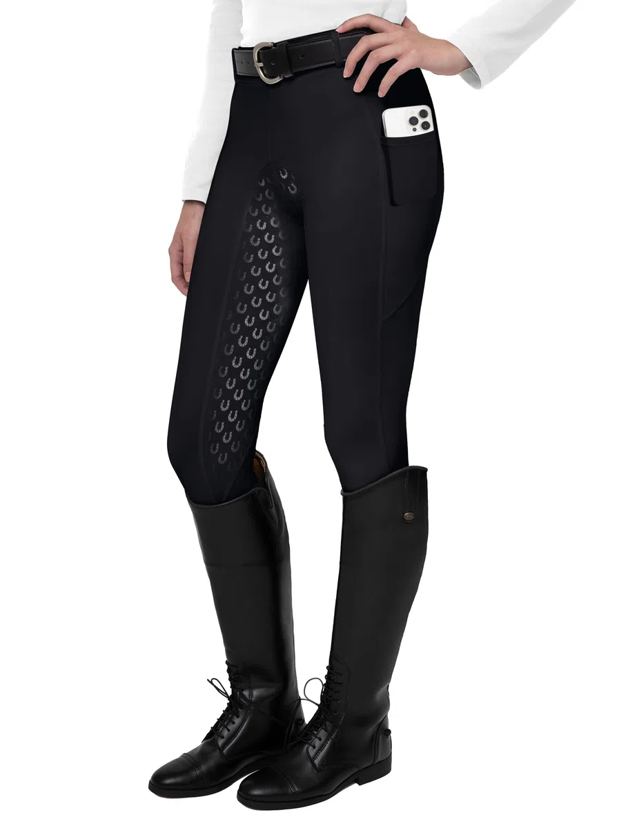 FitsT4 Sports Pantalones de Montar para Mujer Pantalones de Montar con Refuerzo Completo de Silicona, Bolsillo para el móvil y Trabillas para el cinturón