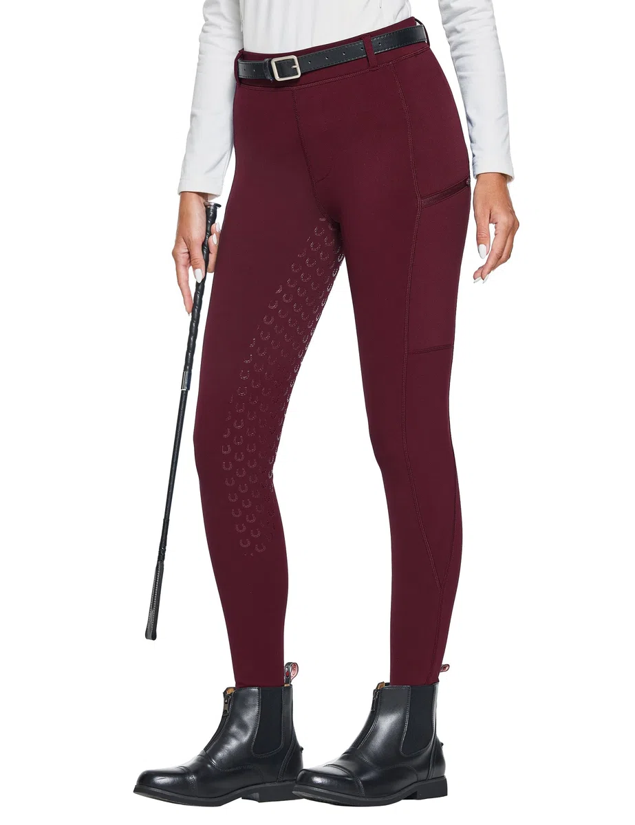 FitsT4 Sports Pantalones de equitación de invierno para mujer con bolsillos con cremallera, mallas de equitación con forro polar