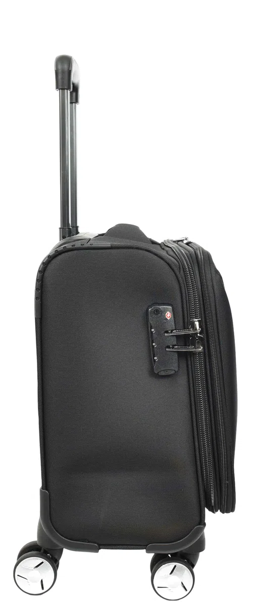 A1 FASHION GOODS Maleta de 4 ruedas para piloto, ligera, con cerradura TSA, tamaño de cabina, bolsa de viaje y negocios, Black, S, Carcasa suave para piloto con ruedas