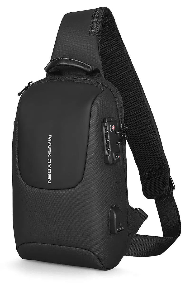Mark Ryden Bolso Bandolera Antirrobo para Hombre, Bolsos Cruzados con Puerto de Carga USB,Bolso de Pecho Impermeable para Viajes, Trabajo, Escolar, Negocios-negro