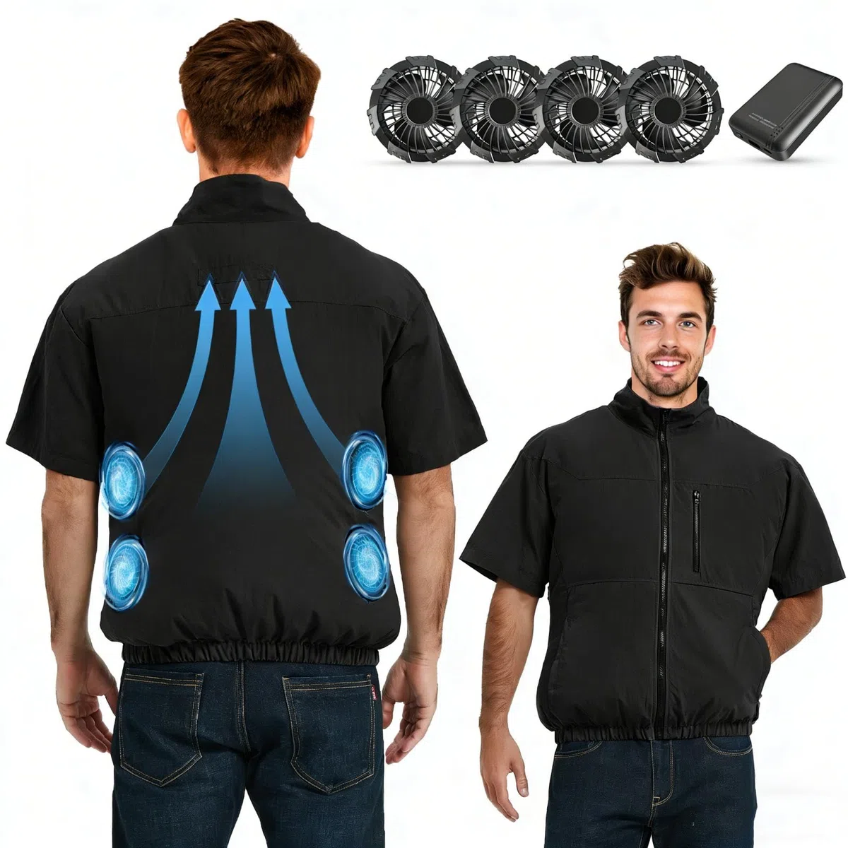 FERNIDA Chaleco refrigerante con batería de 10000 mAh de 7,4 V, chaleco de refrigeración eléctrico con 4 ventiladores para verano, clima caliente, ropa de refrigeración transpirable para hombres y