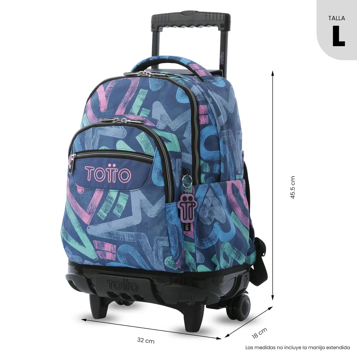 TOTTO Mochila Escolar con Ruedas Renglones 26,21 Litros Bolsillo PC 14" Estampado Roomin Azul
