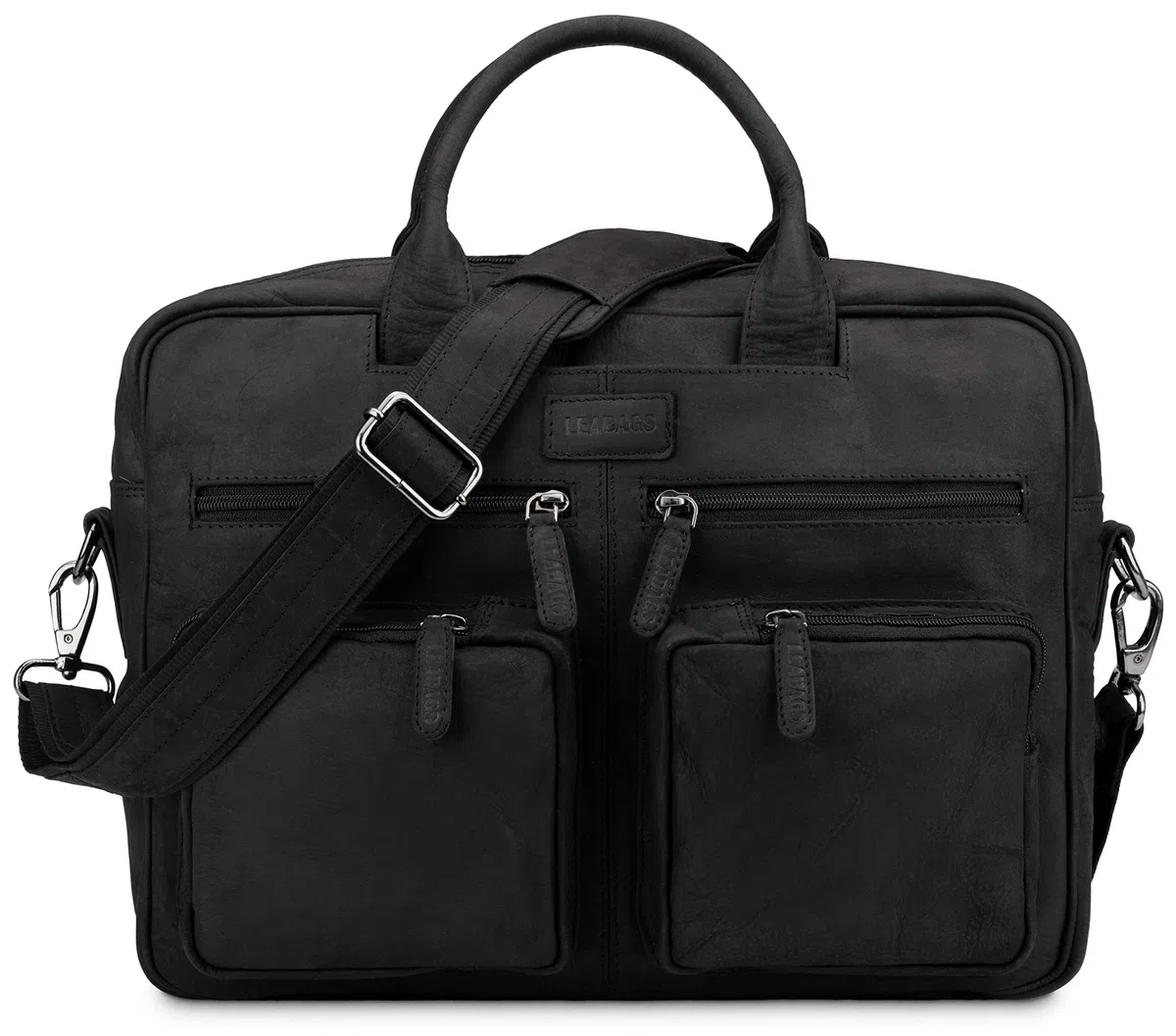 LEABAGS Bolso para hombres y mujeres | Bolsa portátil de cuero genuino 15" | Bolso bandolera con correa | Bolso de hombro | Bolsa mensajera | Bolsa de trabajo | Bolsa de profesor