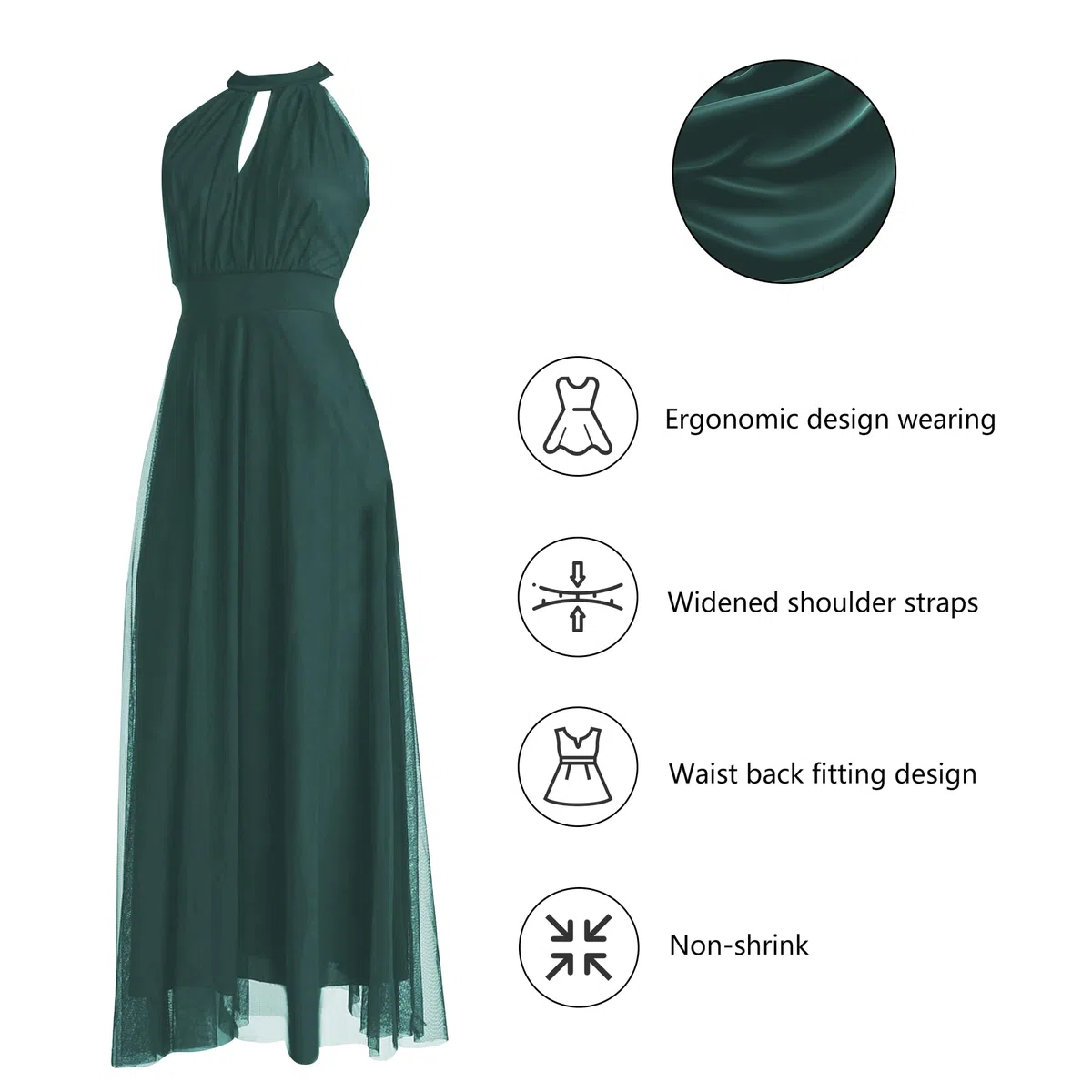 Vestido largo de ceremonia para mujer, de tul, con corte frontal y tirantes, fabricado en Italia