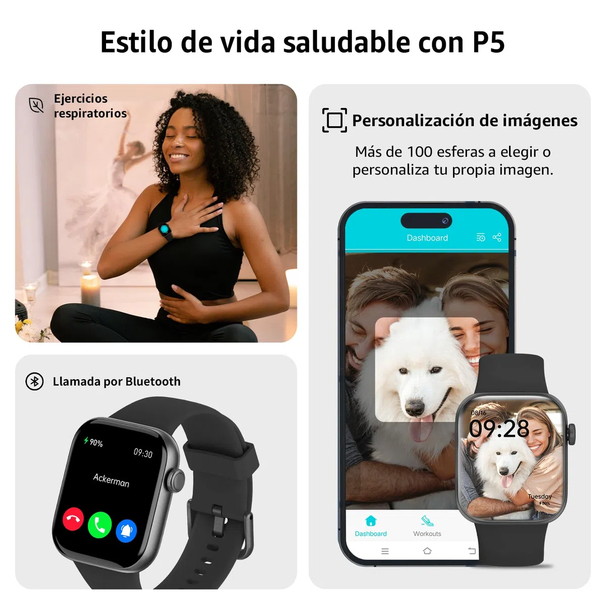 Reloj Inteligente Mujer Hombre, 1.85" Smartwatch con Llamadas Bluetooth, 140+ Modos Deportivos Smart Watch con SpO2/Pulsómetro/Monitor de Sueño/Podómetro, Impermeable IP68 Smart Watch Para Android iOS