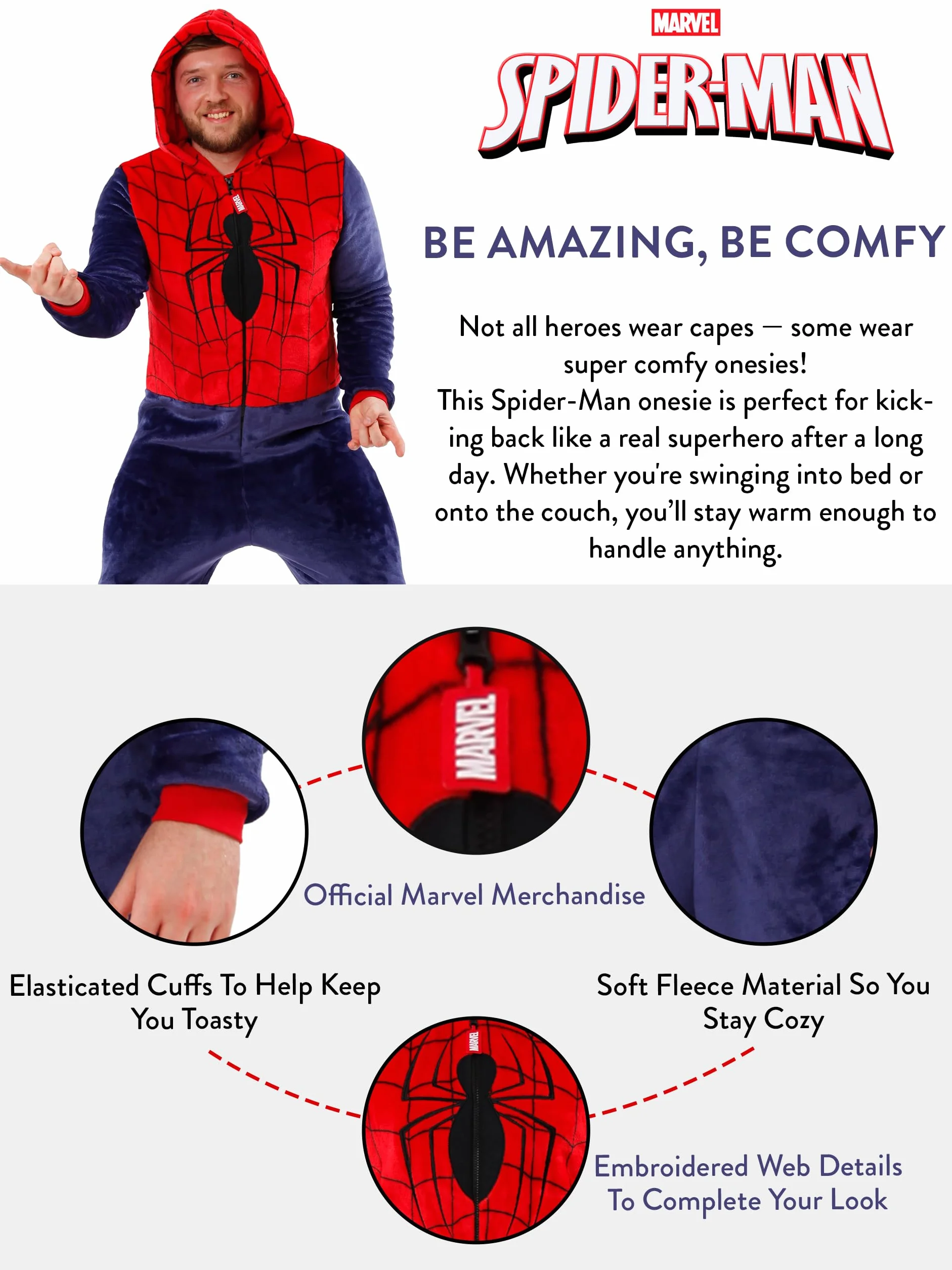 Marvel Monos Hombres | Spiderman Pijama De Mono Hombre | Disfraz Spider-Man Adulto | Merchandising Oficial de Spiderman