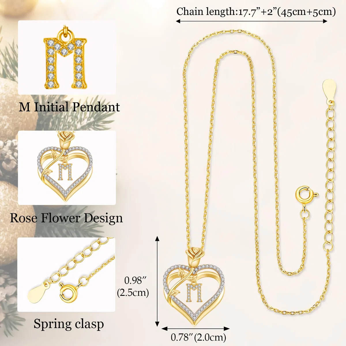Collar Mujer A-Z Inicial de Nombre Colgante Corazon, Collar Plata de Ley 925/Latón Regalo Cumpleaños Mujer Mamá Novia para Aniversario día de San Valentín Regalos Día de la Madre