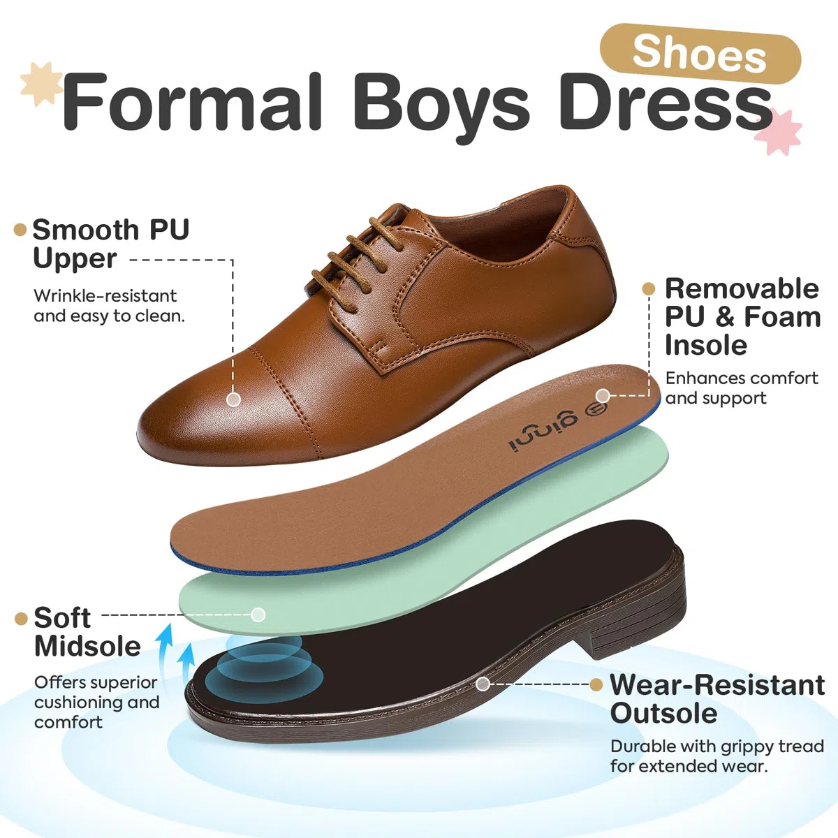 GINNI Zapatillas de Vestir Niños Zapatos de Cordones Oxfords Clásico Formales Derby para Boda Lglesia Escuela