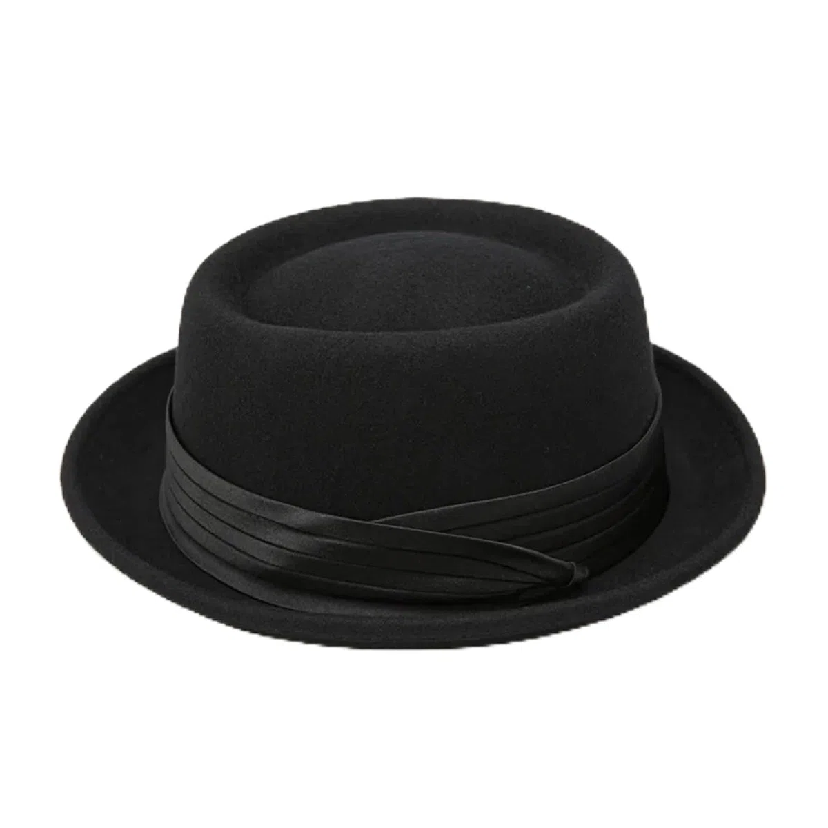 Sombrero Pork Pie de ala enrollada negro for hombre, sombrero Fedora lana blanca, gorra jazz invierno, caballeros Parte Superior Plana(Black,M 56 to 58cm)