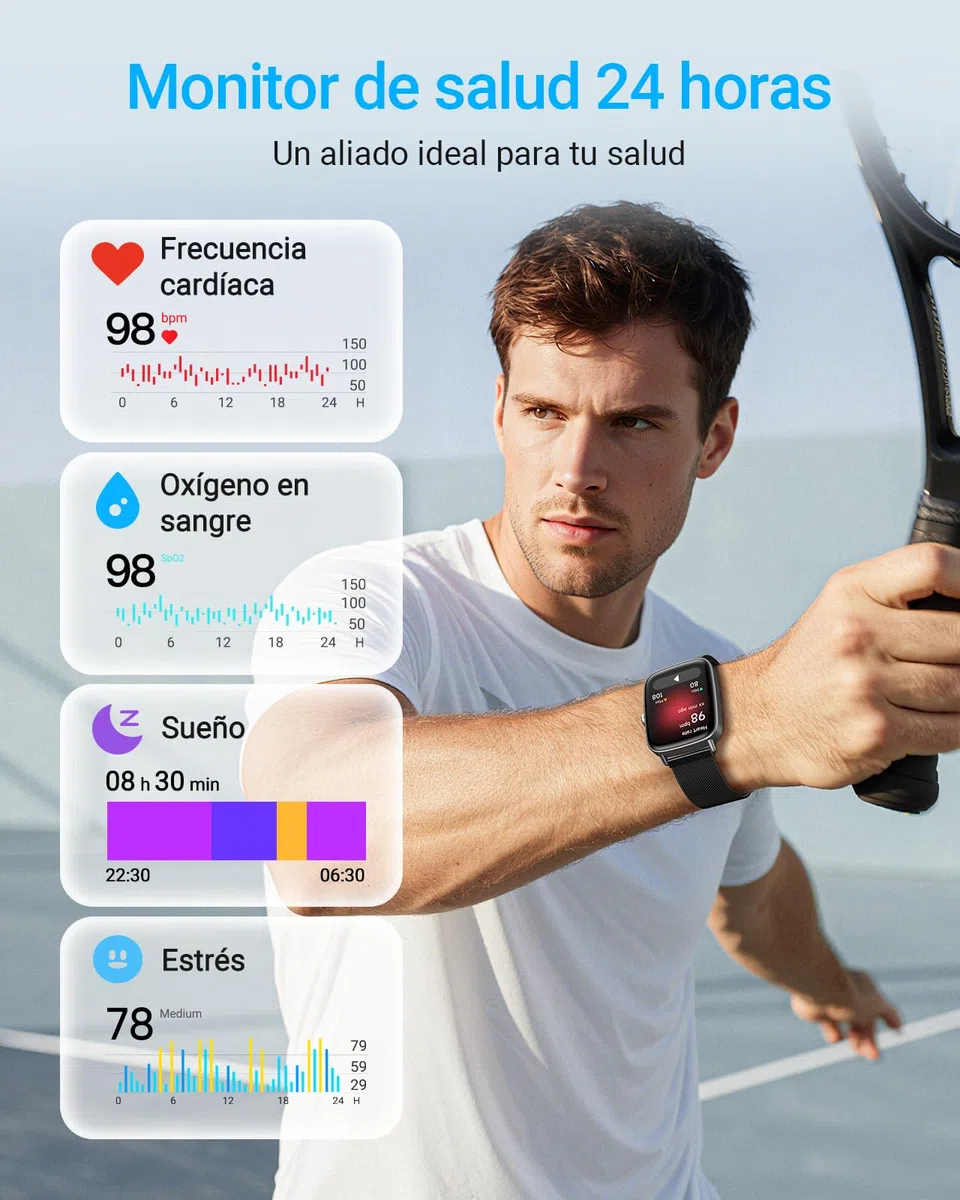 Fitpolo Reloj Inteligente Hombre, 1.85" Smartwatch con Llamadas Bluetooth y Whatsapp Notificación, Pulsómetro, IP68 Pulsera Actividad con 100+ Modos Deportivos, Monitor de Sueño para Android iOS
