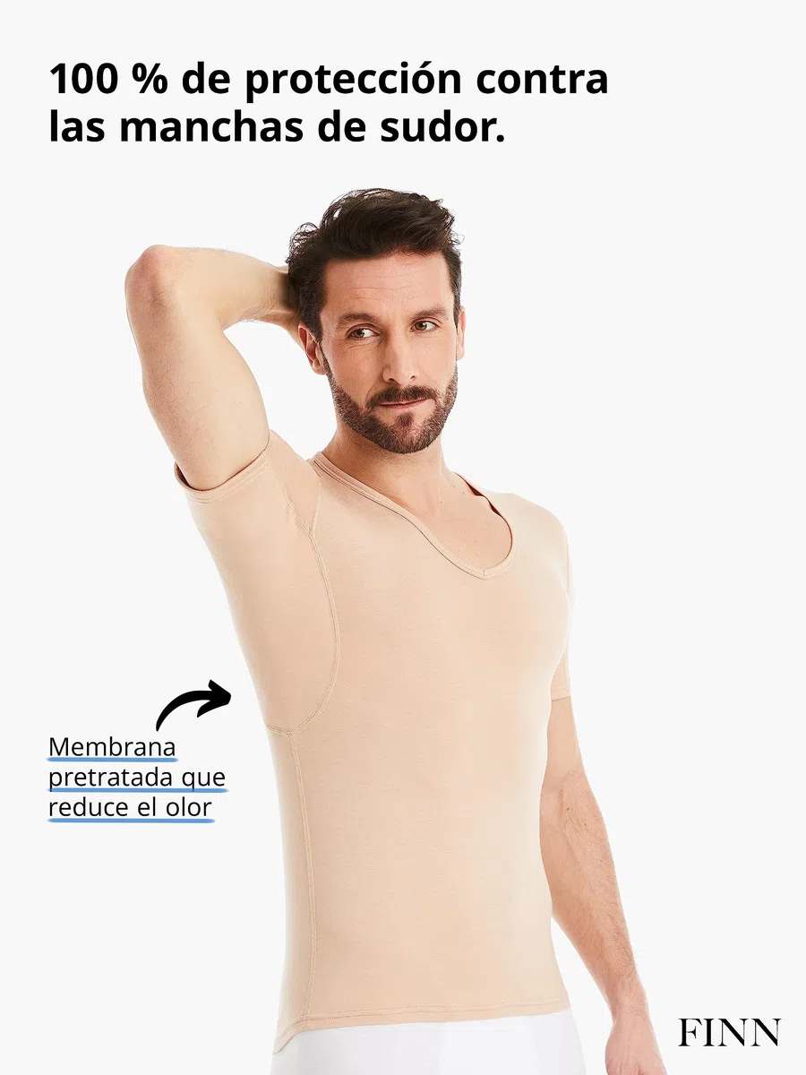 FINN Camiseta Anti-Sudor Hombre con Cuello de Pico y Parches antisudor contra la Sudoración Intensa - Camiseta Interior con Protección Garantizada contra Manchas de Sudor y Mal Olor