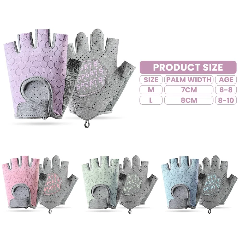 Guantes Bici Niño,Guantes Niño,Guantes Sin Dedos Seda de Hielo,Palms Protección Antideslizantes Cómodos y Transpirables para Bicicletas, Scooters, Clases de Educación Física(Rosa M)